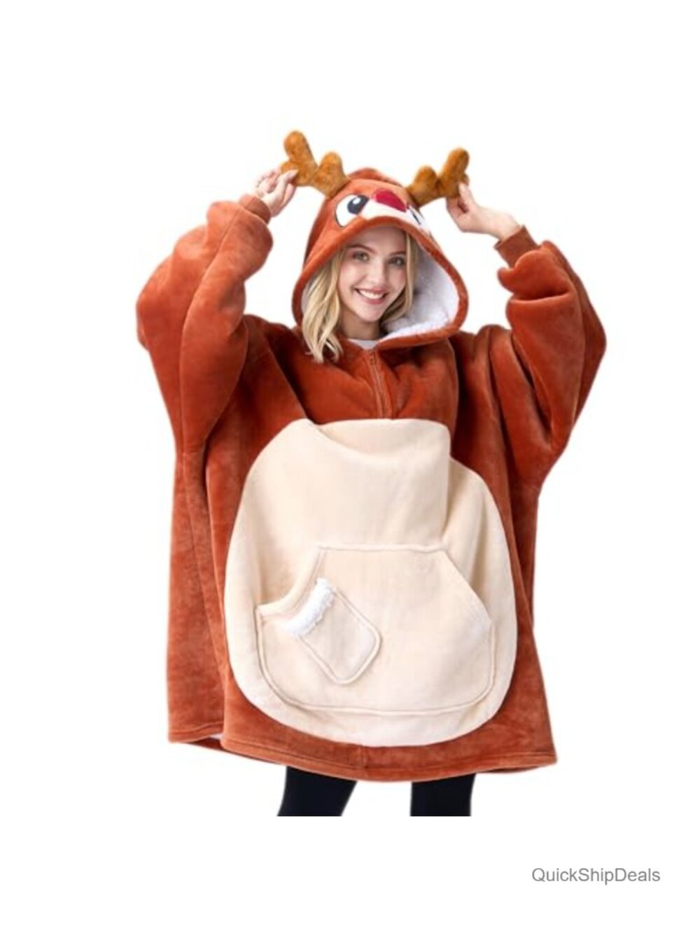 Sherpa Fleece Wearable Blanket Hoodie Oversized Pull-On with Giant Pocket